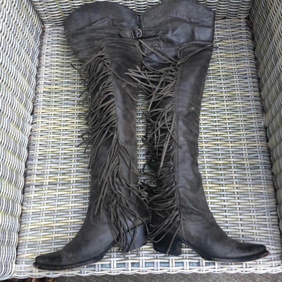 ASH Fringe Boots 38 8 Thigh Butch OTK Cowboy Boots - Picture 9 of 16